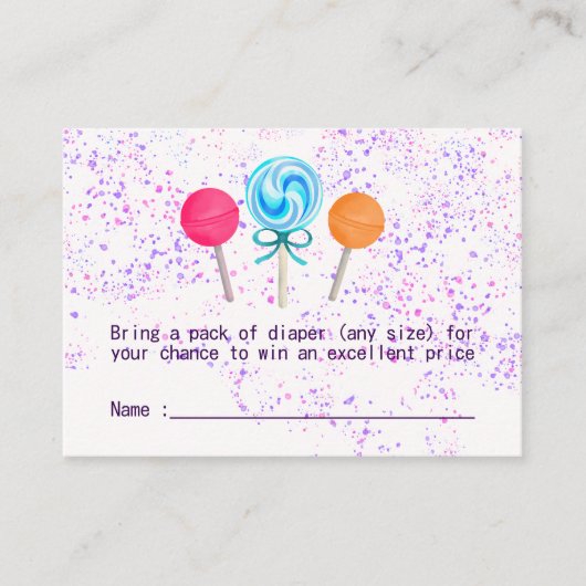 棒つきキャンデーキャンディランドベビーシャワーおむつラッフル エンクロージャーカード (正面)