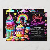 棒つきキャンデーキャンディランドベビーシャワー 招待状 (正面/裏面)