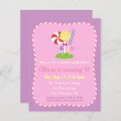 棒つきキャンデーキャンディーをテーマにした誕生日パーティー 招待状 (正面/裏面)