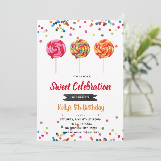 棒つきキャンデーキャンディ誕生日パーティーの招待状 招待状 (スタンド正面)