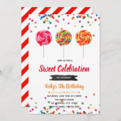 棒つきキャンデーキャンディ誕生日パーティーの招待状 招待状 (正面/裏面)