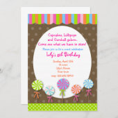 棒つきキャンデーキャンデーの専門店の誕生日の招待 招待状 (正面/裏面)