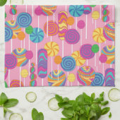 棒つきキャンデーキャンデーパターン キッチンタオル (折り畳み)