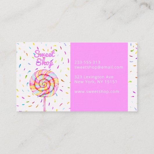 棒つきキャンデースイートキャンディイラストレーションホームメイドピンク 名刺 (裏面)