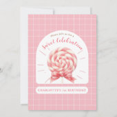 棒つきキャンデースイートショップピンク誕生日招待状 招待状 (裏面)