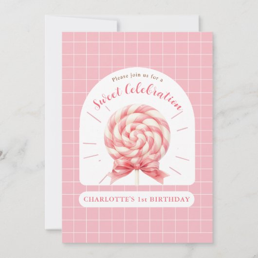 棒つきキャンデースイートショップピンク誕生日招待状 招待状 (裏面)