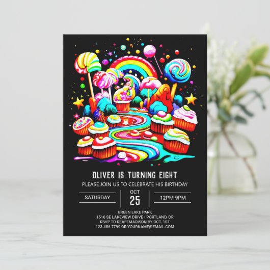 棒つきキャンデースウィートお祝い誕生日 招待状 (スタンド正面)