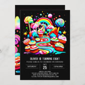 棒つきキャンデースウィートお祝い誕生日 招待状 (正面/裏面)