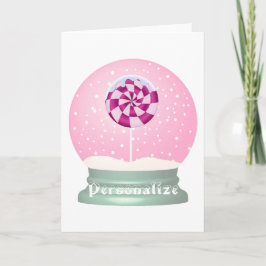 棒つきキャンデースノードームかわいいピンクの女の子の冬 カード