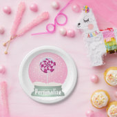 棒つきキャンデースノードームかわいいピンクの女の子の冬 ペーパープレート (パーティー)