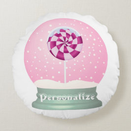 棒つきキャンデースノードームかわいいピンクの女の子の冬 ラウンドクッション