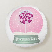 棒つきキャンデースノードームかわいいピンクの女の子の冬 ラウンドクッション (裏面)