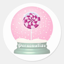 棒つきキャンデースノードームかわいいピンクの女の子の冬 ラウンドシール