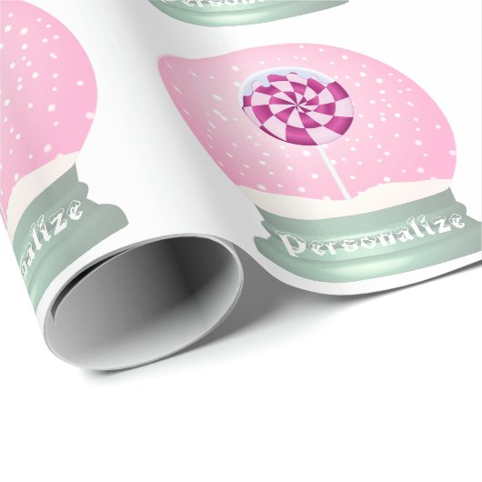 棒つきキャンデースノードームかわいいピンクの女の子の冬 ラッピングペーパー (ロールコーナー)