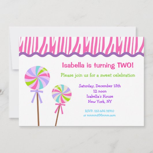 棒つきキャンデーバースデーパーティ招待状 招待状 (正面)