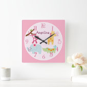 棒つきキャンデーパーソナライズされたジャングル動物子供部屋時計 スクエア壁時計 (ホーム)