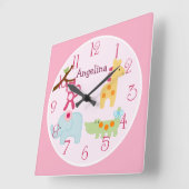 棒つきキャンデーパーソナライズされたジャングル動物子供部屋時計 スクエア壁時計 (傾斜)