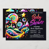 棒つきキャンデーファンタジーベビーシャワー 招待状 (正面/裏面)