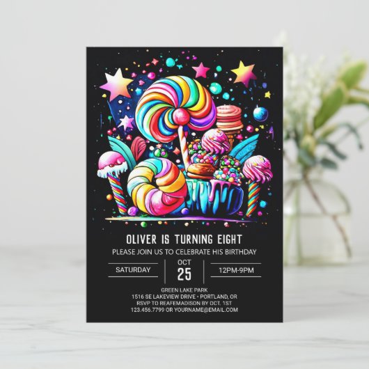 棒つきキャンデーファンタジー誕生日 招待状 (スタンド正面)