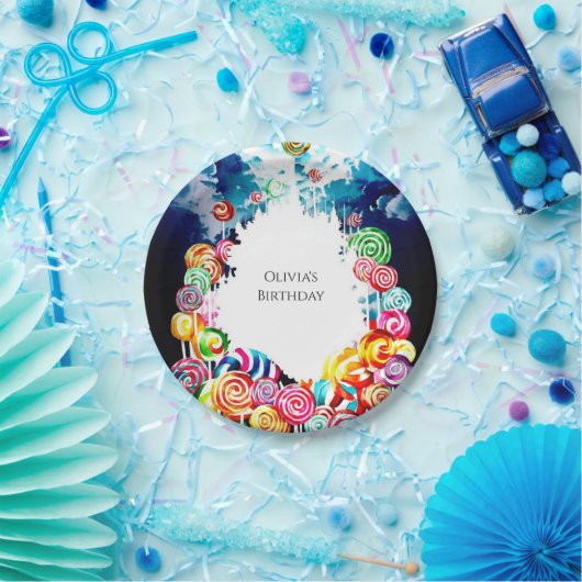 棒つきキャンデーボホキャンディランド誕生日 ペーパープレート (パーティー)