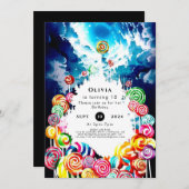 棒つきキャンデーボホキャンディランド誕生日 招待状 (正面/裏面)