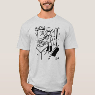 棒つきキャンデーマンがピザを自分の棒つきキャンデーでスライス Tシャツ