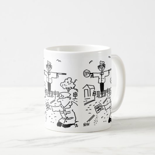 棒つきキャンデーマンが棒つきキャンデーを使ってかかしを コーヒーマグカップ (正面右)