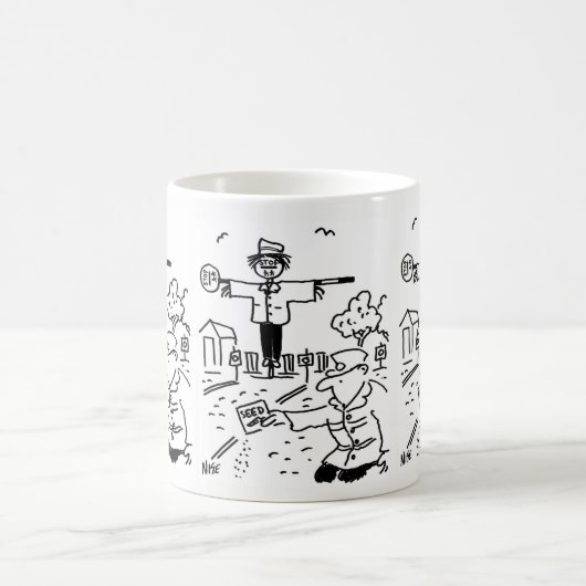 棒つきキャンデーマンが棒つきキャンデーを使ってかかしを コーヒーマグカップ (中央)