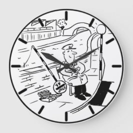 棒つきキャンデーマンは運河の魚釣りである ラージ壁時計