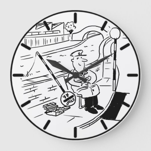 棒つきキャンデーマンは運河の魚釣りである ラージ壁時計 (正面)