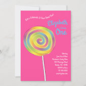 棒つきキャンデーレインボーキャンディキッズ1歳の誕生日パーティー 招待状 (正面)