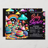 棒つきキャンデーワンダーランドブリスベビーシャワー 招待状 (正面/裏面)