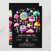 棒つきキャンデーワンダーランドブリス誕生日 招待状 (正面/裏面)