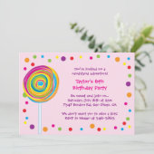 棒つきキャンデー招待状キャンディランドバースデーパーティーピンク 招待状 (スタンド正面)