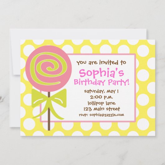 棒つきキャンデー水玉模様招待状 招待状 (正面)