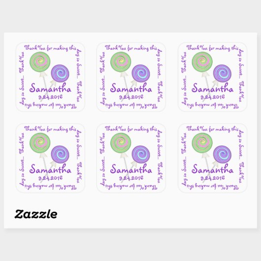 棒つきキャンデー渦巻形のキャンディありがとう スクエアシール (シート)