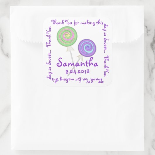 棒つきキャンデー渦巻形のキャンディありがとう スクエアシール (バッグ)