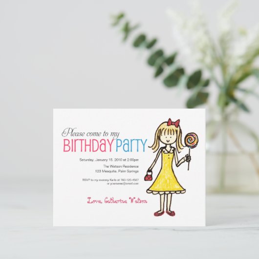 棒つきキャンデー、ガールバースデーパーティ招待状 招待状 (スタンド正面)