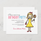 棒つきキャンデー、ガールバースデーパーティ招待状 招待状 (正面/裏面)