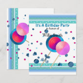 棒つきキャンデー&スイーツ誕生日招待状 招待状 (正面/裏面)