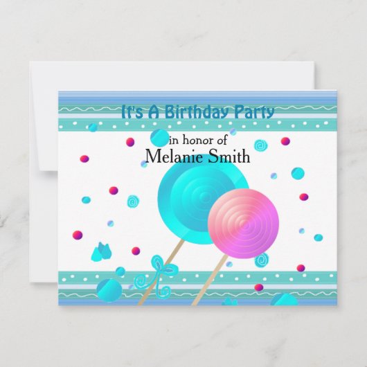 棒つきキャンデー&スイーツ誕生日招待状 招待状 (正面)