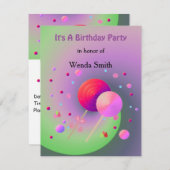 棒つきキャンデー&スイーツ誕生日招待状 招待状 (正面/裏面)