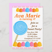 棒つきキャンデー·ドリーム·バースデー·パーティーの招待 招待状 (正面/裏面)