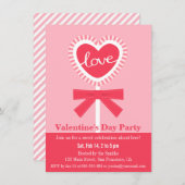 棒つきキャンデー·ハート·エレガントバレンタイン·デー·パーティー 招待状 (正面/裏面)