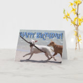 棒のバースデー・カードが付いているおもしろい犬 カード (黄色い花)