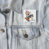 棒の女の子の乗車Emの女性のカーボーイのTシャツおよびギフト 缶バッジ (インサイチュ)