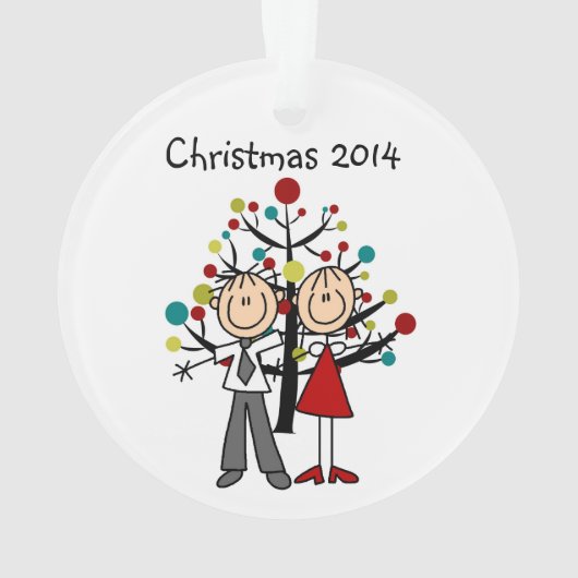 棒の姿のカップルのクリスマスのアクリルのオーナメント オーナメント (裏面)