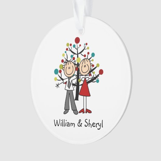 棒の姿のカップルのクリスマスのアクリルのオーナメント オーナメント (正面)