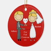 棒の姿のカップル私達の初めてのクリスマスのオーナメント セラミックオーナメント (左)