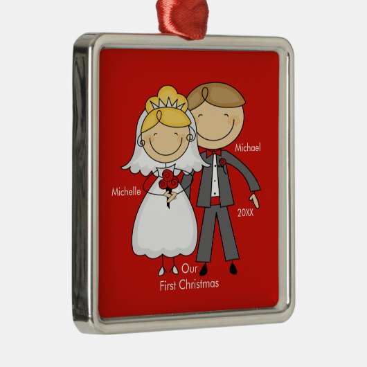 棒の姿のカップル私達の初めてのクリスマスのオーナメント メタルオーナメント